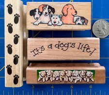 It's A Dog's Life PUPPY DOG Rubber Stamp Lot of 4 Wood Mounted Rubber Stamps