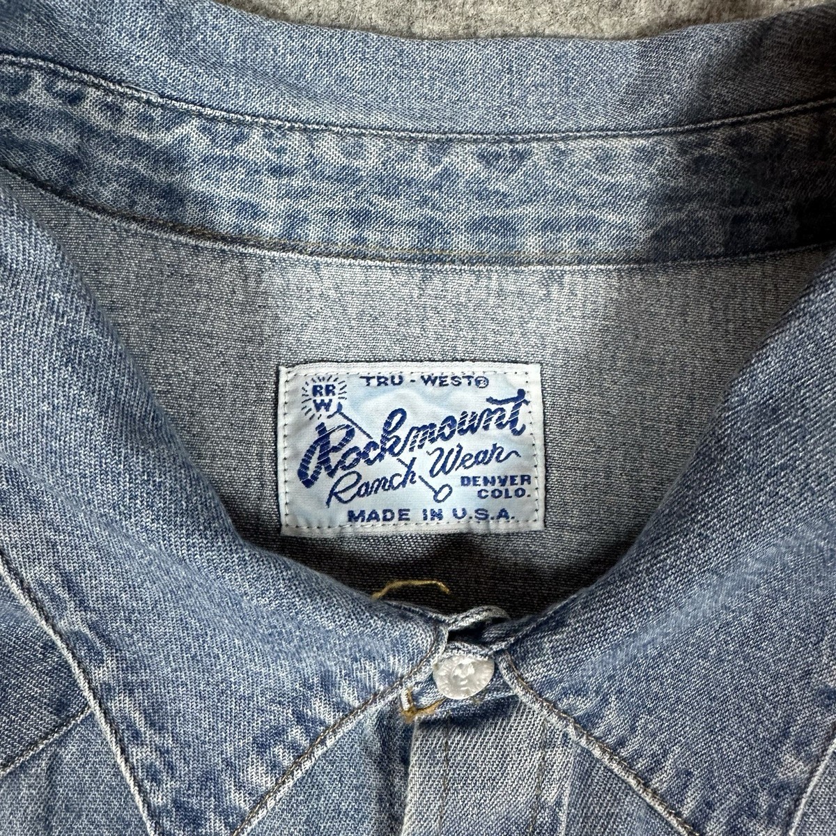 VTG Rockmount Ranch Wear Shirt Mens XL/2XL Western Diamond Denim