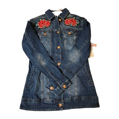 LuLaRoe Jaxom NEW Floral Rose Embroidered Roses Denim Jean Jacket  Size XSmall