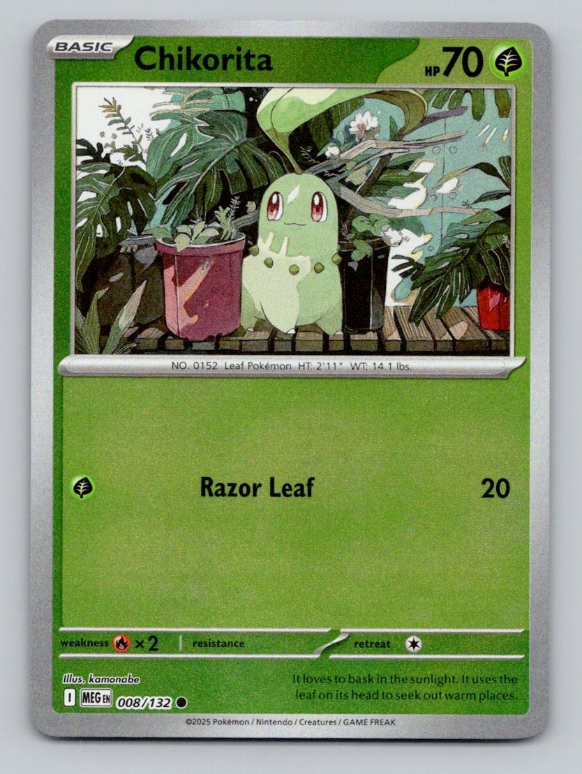 Chikorita 008/132 Common Mega Evolution Pokemon Reverse Holo Near Mint
