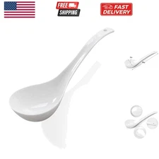 Pure White Ceramic Soup Ladle - Bone China Big Ladle, Deep Porcelain Flatware...