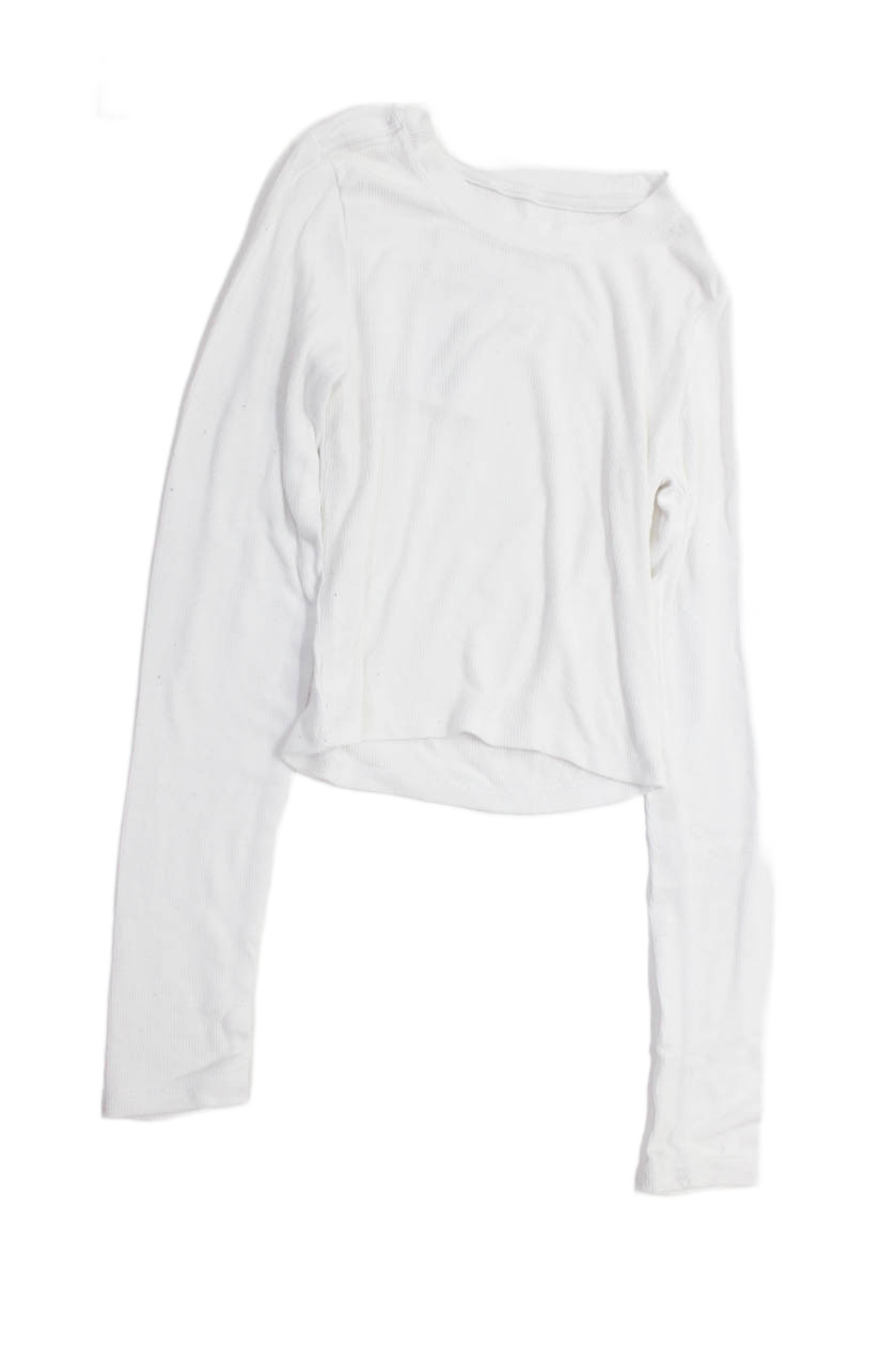 Katie J Girls Long Sleeve Crew Neck Ribbed Knit Tee Shirt White Size LargeFree Shipping in US $100+ Orders | $6.95 Orders Below