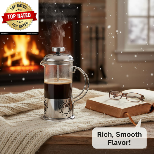 Macchina da caffè monoporzione French Press, 12 oz mini acciaio inox e vetro - Foto 3 di 5