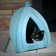 Cat House Indoor Cat Bed with Removable Foam Cushion Pet Tent for Kittens, Blue