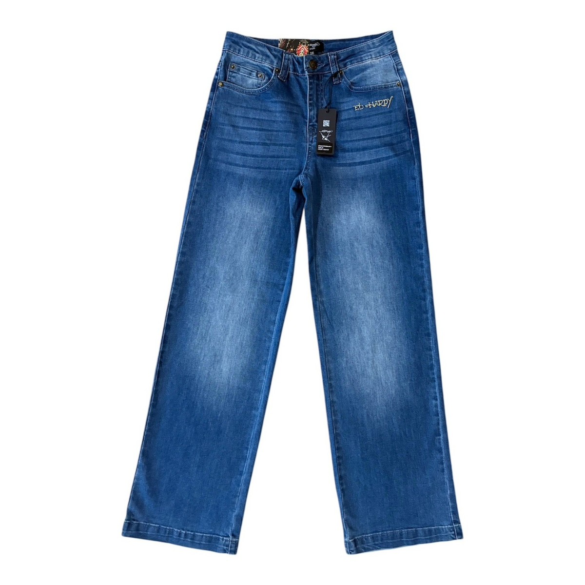 Ed Hardy Wide Leg Jeans High Rise Once Wounded Twice Shy Graphic