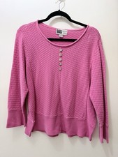 Habitat Clothes To Live In Pink Scoop Neck Knit Textured Sweater Wood Buttons L