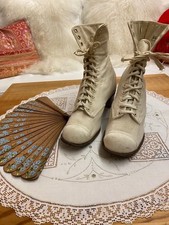 Antik! Originale Schnürstiefel, Leinen, Ledersohle, Gr. 36, um 1900