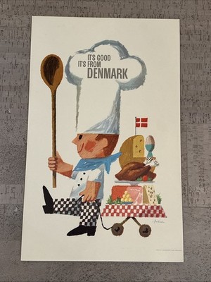Original Vintage Poster Danish Chef ''It s Good It s From Denmark''  Ib Antoni