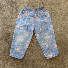 Vintage Health tex Kids Blue Denim  Pink Roses Pants 4t Crawling Knee Support
