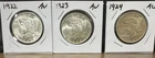 Peace Lot Of 3 90% Silver Dollars 1922, 1923, 1924 AU Free Shipping