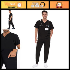 Men's Scrubs Set - V-Neck Top with 4 Pockets  Jogger Pants with 7 Pockets