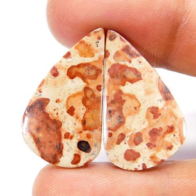 100% Natural Asteroid Jasper Pair Pear Cabochon Loose Gemstone 26.10Cts.