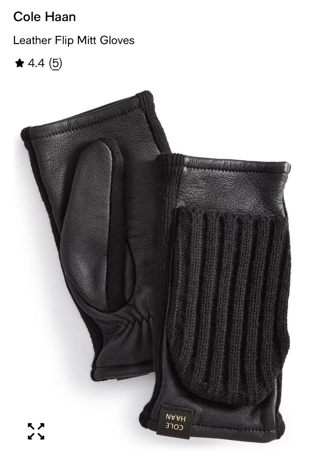 Cole Haan Leather Flip Mitt Gloves Men's Size Medium