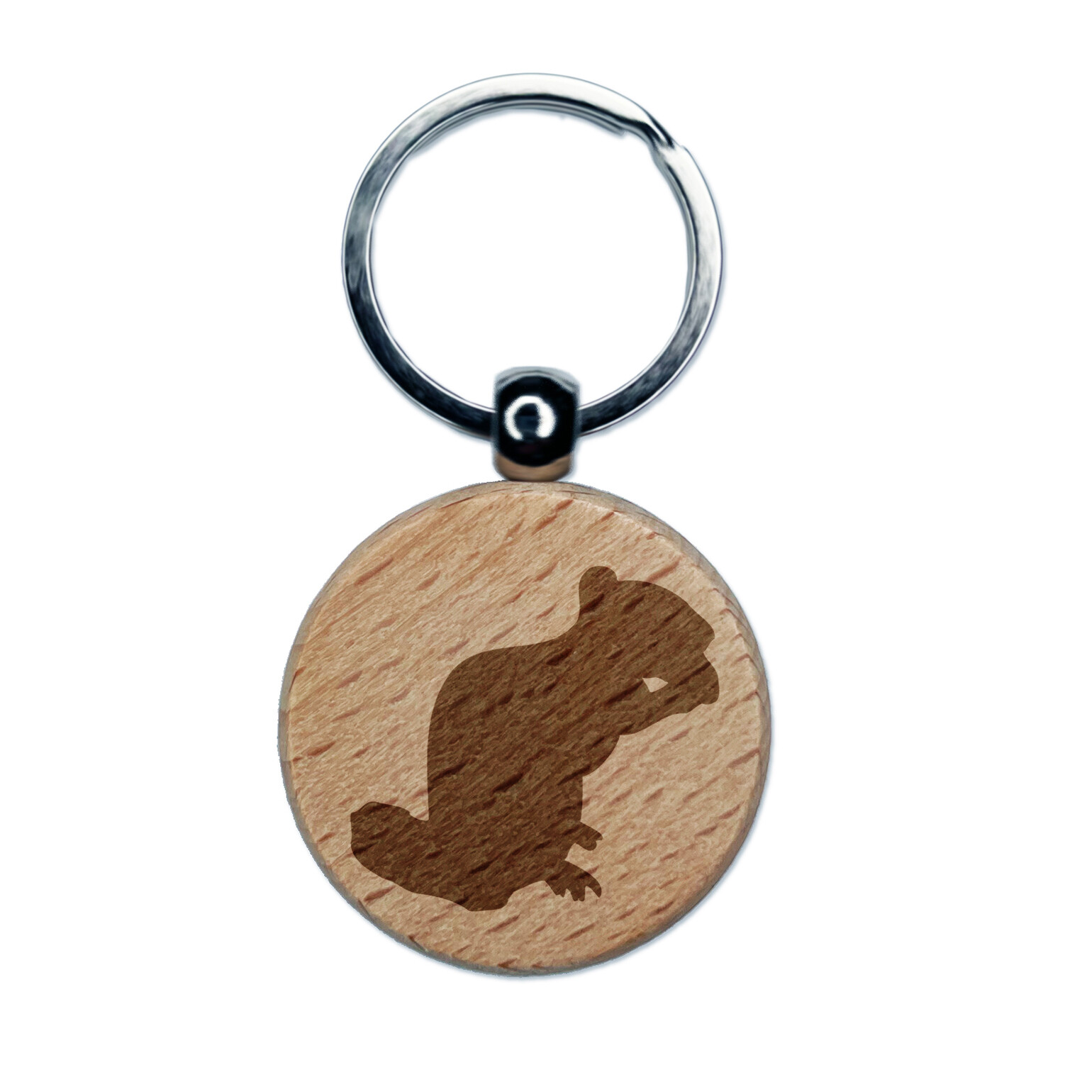 Squirrel Chipmunk Wood Engraved Keychain Charm with Feeding Design  