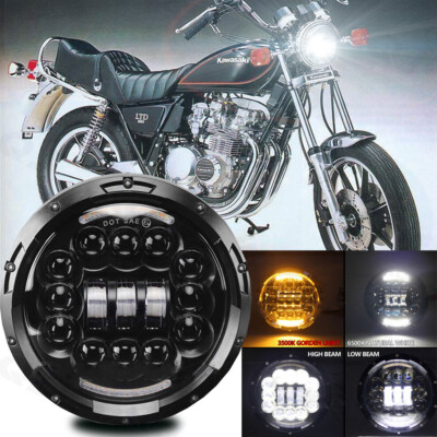 7'' Motorcycle LED Hi/Lo Headlights Black For Kawasaki 440 454 550 750 1000 LTD