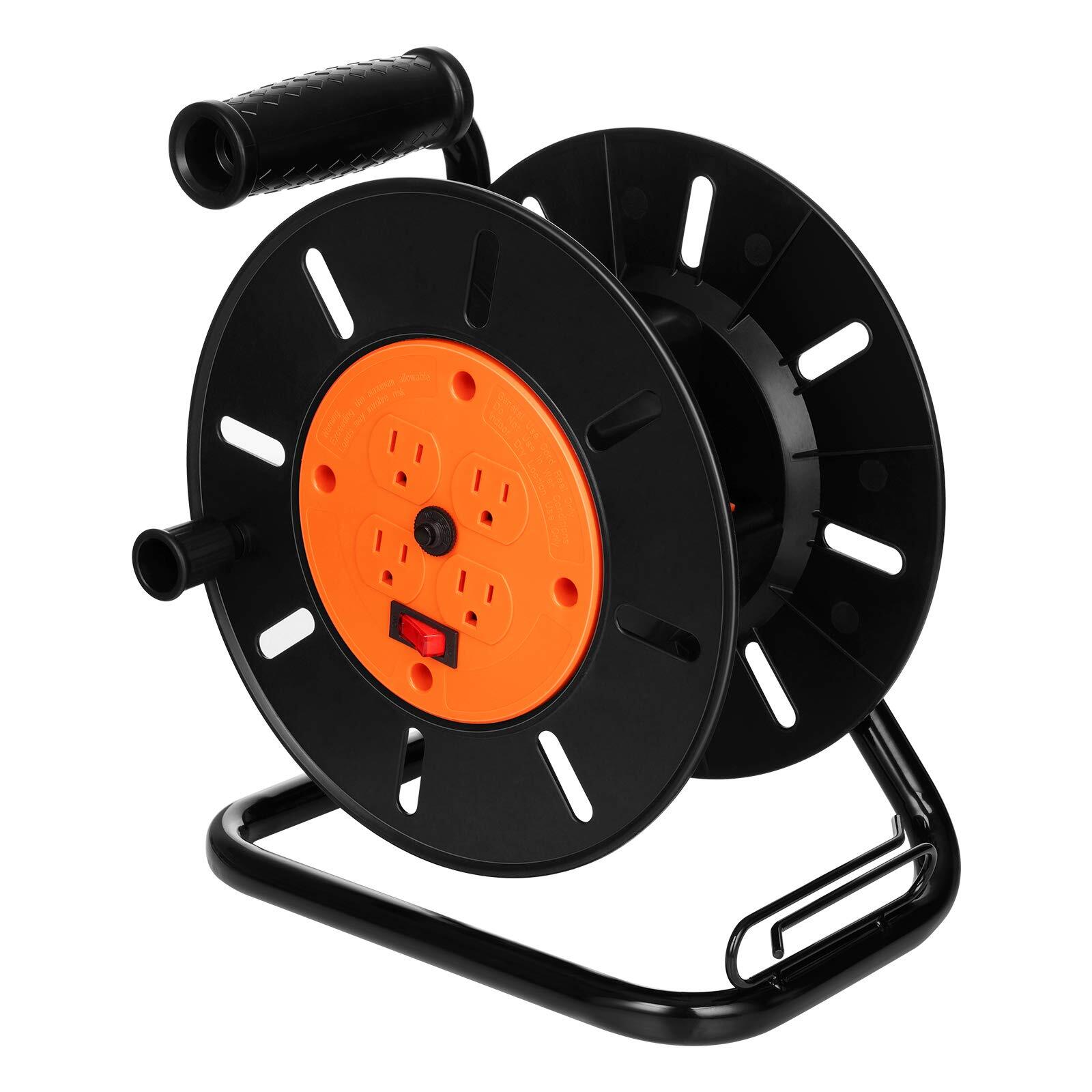 Extension Cord Storage Reel, 15 AMP Overload Switch, 4 Outlets, Holds 100 ft ...-image