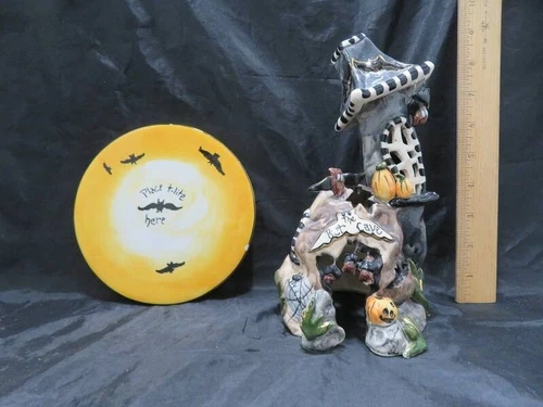 Blue Sky Clayworks The Bat Cave Tealight House with Plate 8 1/4" 2002