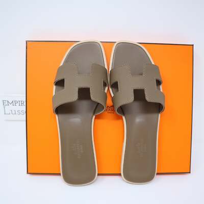 38 HERMES ORAN H SANDALS SLIPPERS Classic Epspom Etoupe Gray | eBay