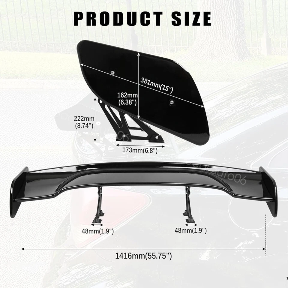 57" For Universal Glossy Black Adjustable Rear Trunk Spoiler Wing GT-Style Foto 3 de 4