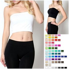 8.5" SEAMLESS LAYERING STRAPLESS TUBE TOP BLACK WHITE GRAY FUCHSIA RED NT-5562