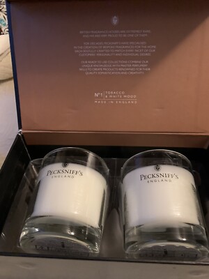Pecksniff's Tobacco & White Wood Candle Set Of 2 In Box 3.8 Oz Each See  Pics