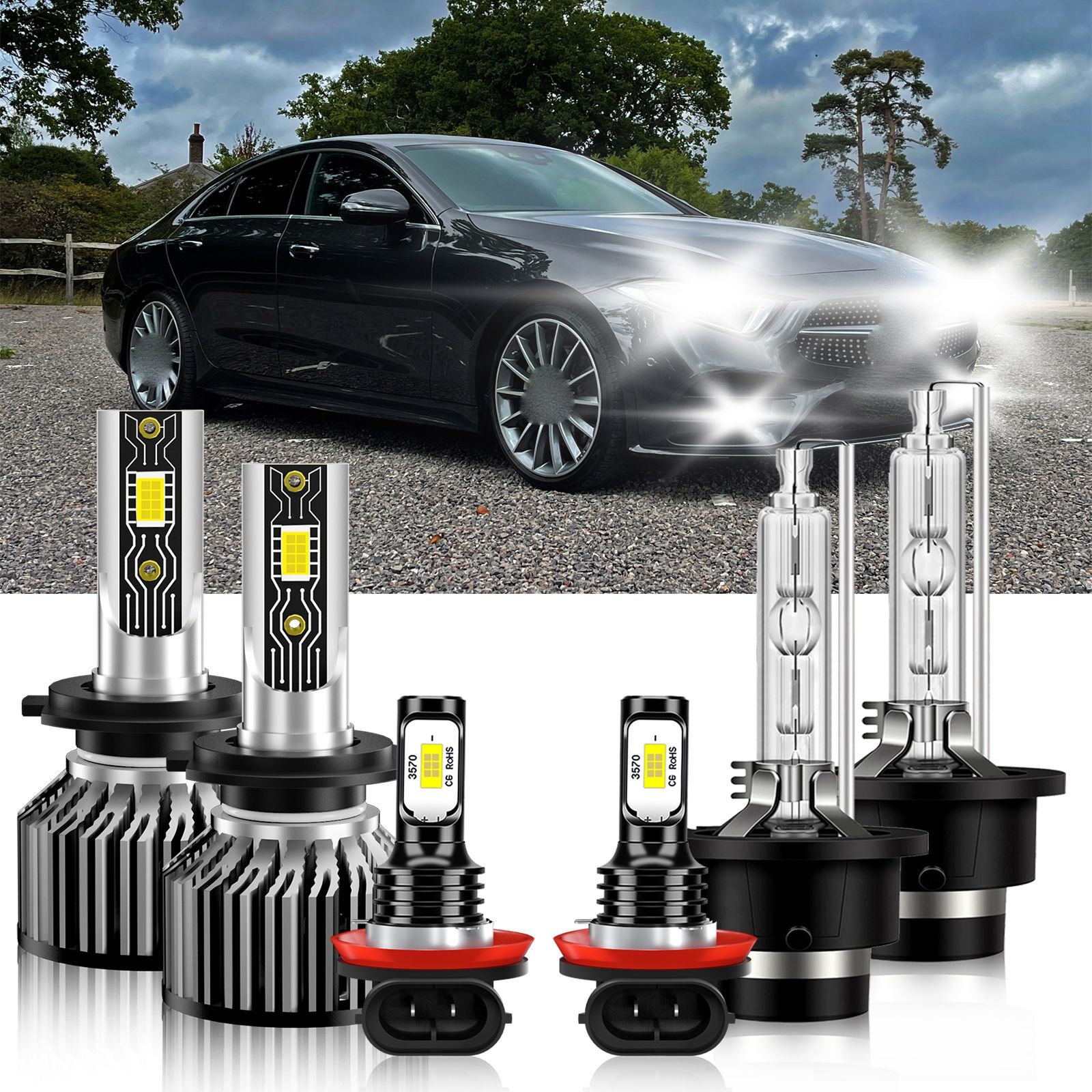 Combo LED Headlight+Fog Lights Bulb Kit 6500K For Mercedes-Benz CLS350 2008-2009