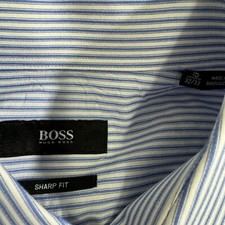 Hugo Boss Mens Blue Long Sleeve Button Up Shirt Size 15-32/33 Sharp Fit Cotton