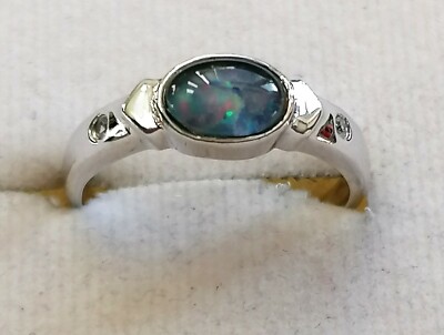 Silber Ring 925 mit elegante Opal triplett & Zirkonia , Gr.52 , Neu, Top    