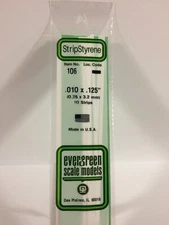 Evergreen # 106 Styrene 106 Strips .010x.125" (10) HO A Scale MIB
