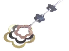 Ladies Silver .925 Stunning Clover / Flower Elegant Tri-Tone Necklace