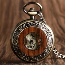 Luxury Bronze Wood Circle Hand-winding Mechanical Roman Numeral Pocket Watch