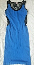 Women size S/M blue cut out lace sleeveless slinky bodycon short tank dress