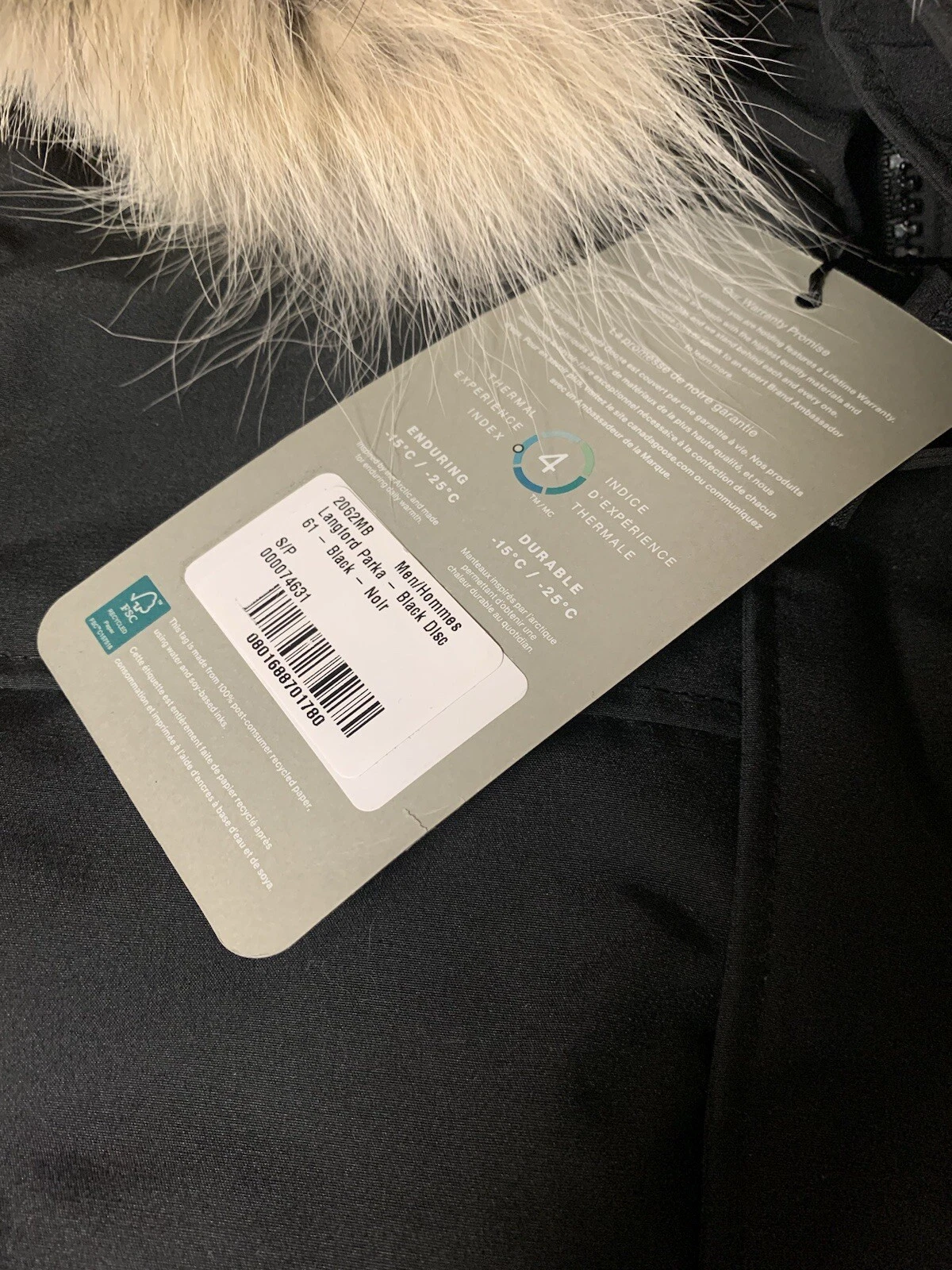 Canada Goose Heritage Langford Parka Uomo Giacca Pelliccia Cappuccio Piccolo Nero Autentico
