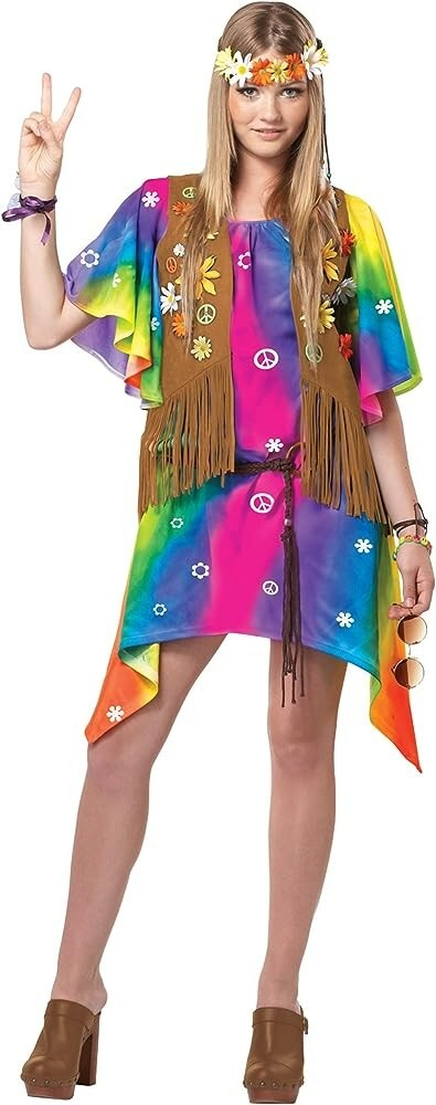 60's 70's Outfits Groovy Hippie Girl Teen Halloween Costume for