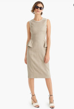 NEW J.CREW $168 Women's Peplum dress in stretch linen, FLAX, Sz 2
