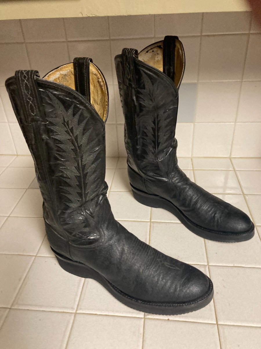TONY LAMA BLACK LEATHER VINTAGE COWBOY WESTERN RANCHER BOOTS  display picture 3