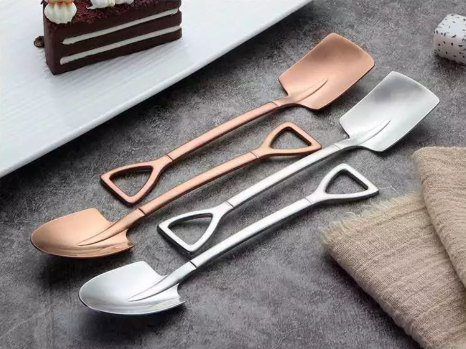 Stainless Steel Rose Gold Flat Shovel Shaped Teaspoon, Soup Spoon, 15