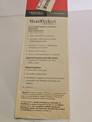 Novell Word Perfect 6.1 Windows Sealed HD Diskettes Word Processor - Picture 10 of 13