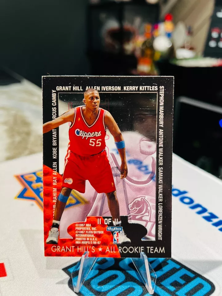 1996-97 NBA Hoops Grant Hill's All-Rookie Team LORENZEN WRIGHT RC Rookie RARE!! - Image 2 of 2