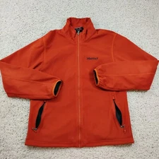 Marmot Jacket Mens Medium Orange Full Zip Fleece Lightweight Hiking Camping A2