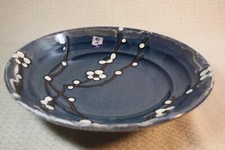 Japanese Blue Moon Porcelain Noodle Rice Bowl Colbalt Blue Plum Cherry Blossom