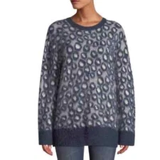 CURRENT ELLIOTT The Cali Leopard Print Pullover Sweater Oversized Fuzzy