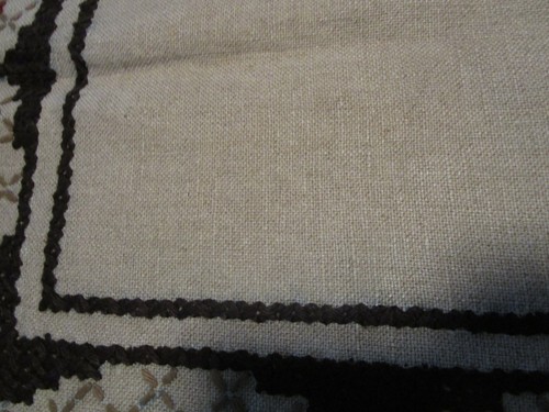 Vintage Hand Embroidered Cross Stitch Abstract design Linen Tablecloth 52.25x60" - Picture 8 of 12