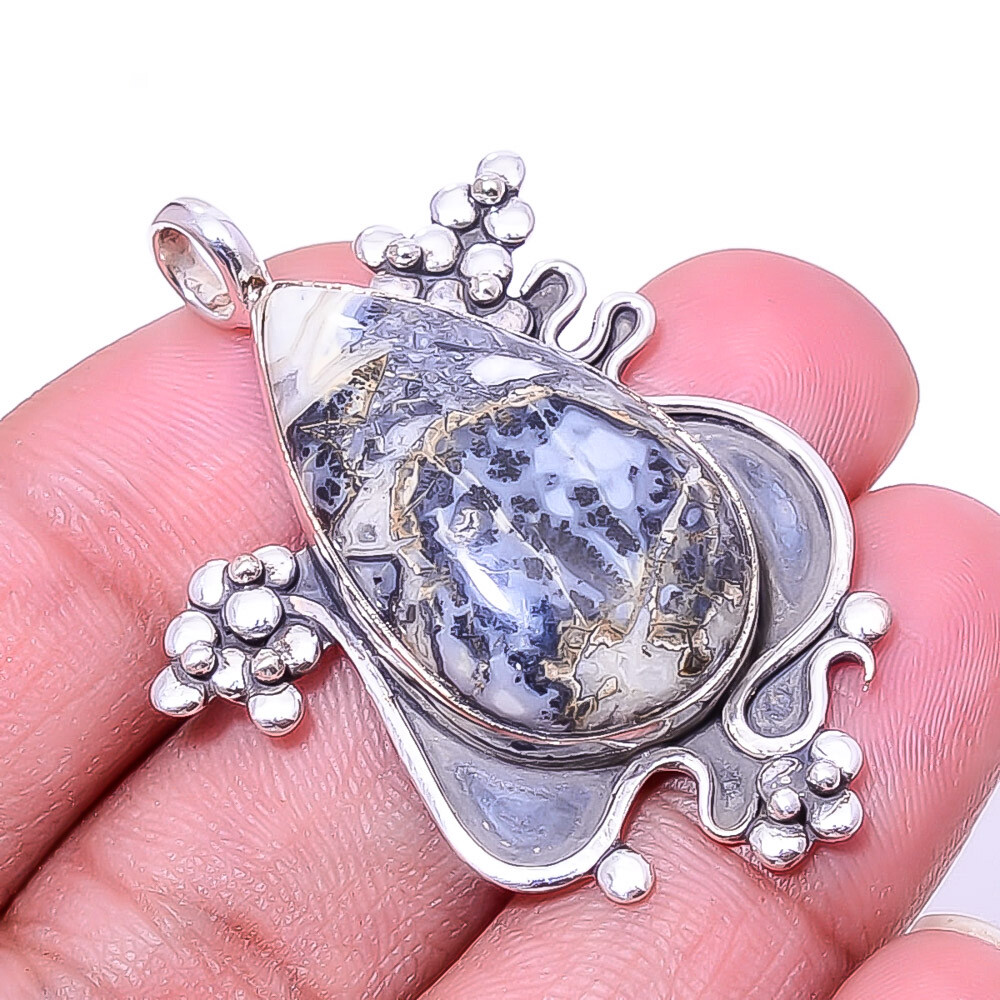 Natural Malingano Jasper Oxidised 925 Silver Pendant 1.76