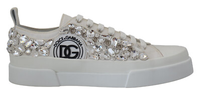 DOLCE & GABBANA Shoes Sneakers White Canvas Crystal Low Tops
