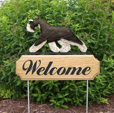 Schnauzer Miniature Wood Welcome Outdoor Sign Black/Silver