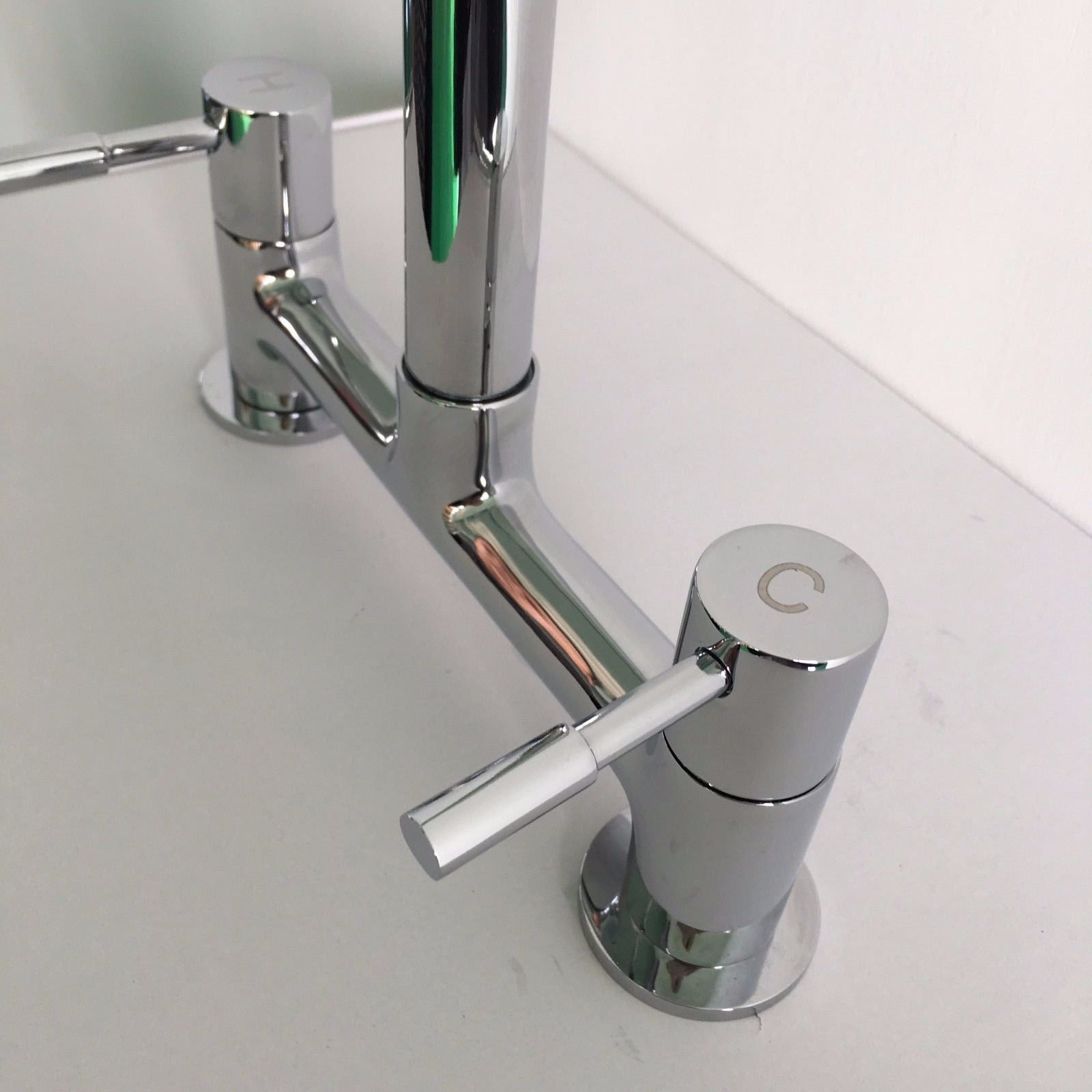 DUAL LEVER KITCHEN SINK DECK MIXER CHROME TAP 1/4 TURN 2 HOLE 180MM