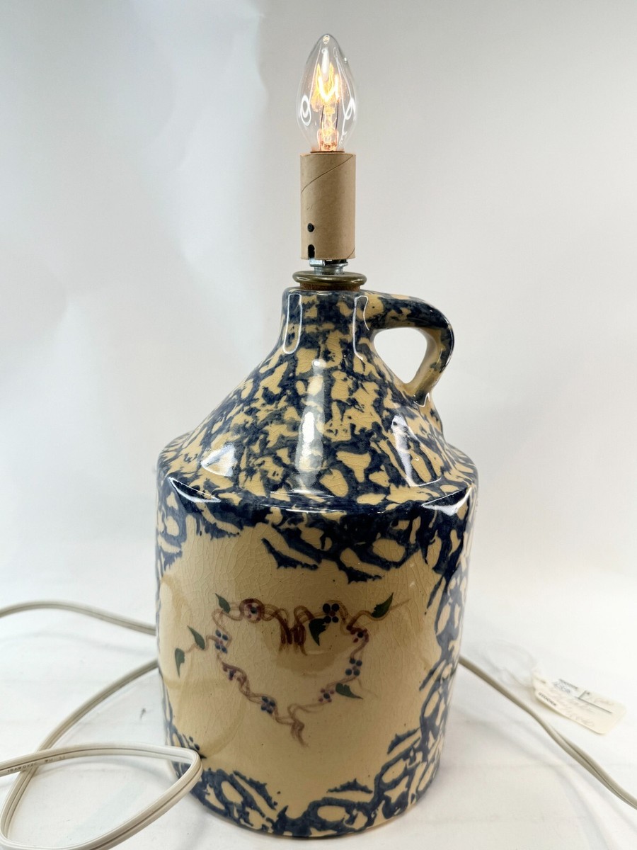 Alpine Pottery Roseville Ohio Spongeware Jug Electric Lamp Heart
