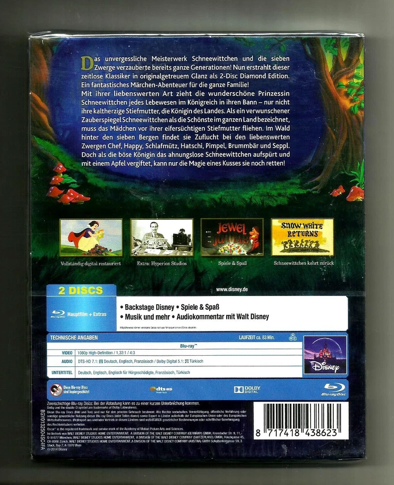 SNOW WHITE AND THE 7 DWARVES Diamond Edition (2012, 2 Blu-Ray) Schneewittchen - Image 2 of 2
