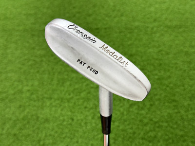 PGA OVER-SPIN MEDALIST PUTTER Pat Pend Right Handed Steel Leather Grip Golf 35''